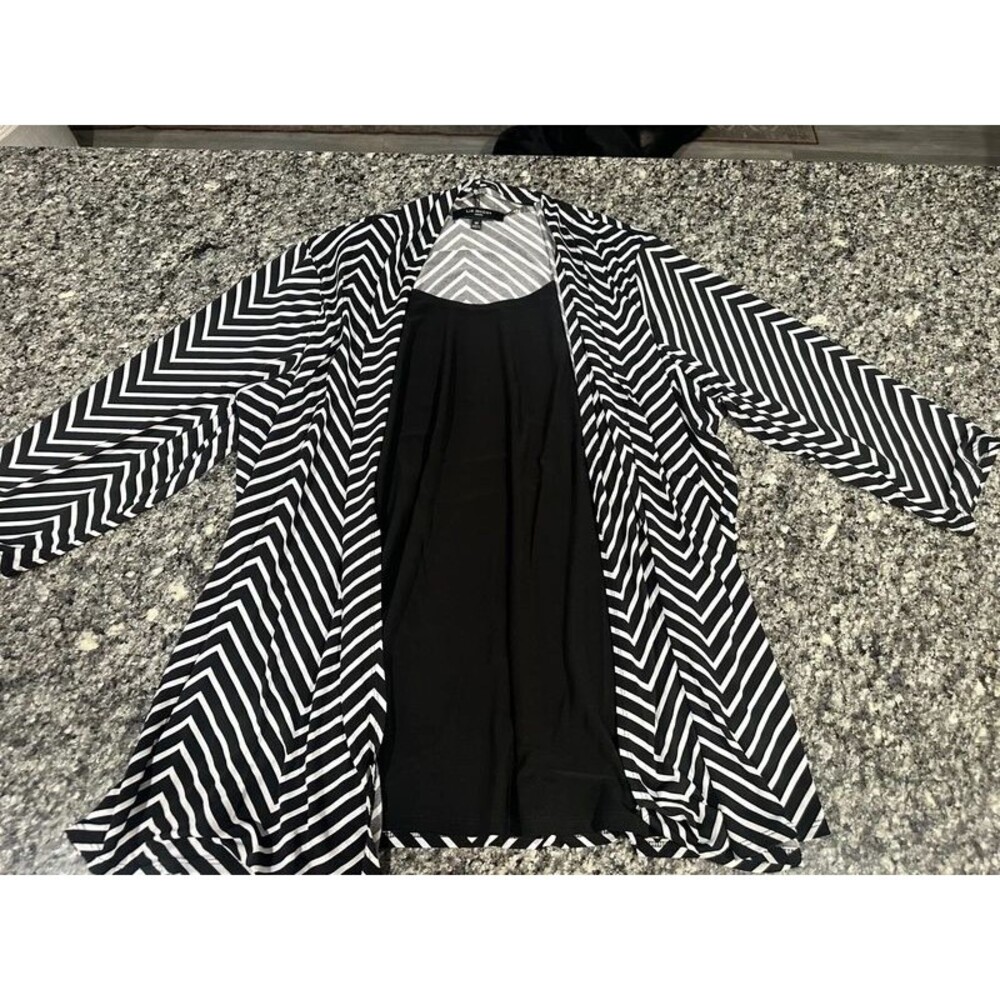 Liz McCoy Woman 3X Black White Chevron Twofer Layered Career Top